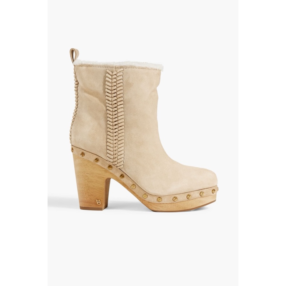 Veronica Beard | Daxi Studded Suede Shearling Ankle Boots